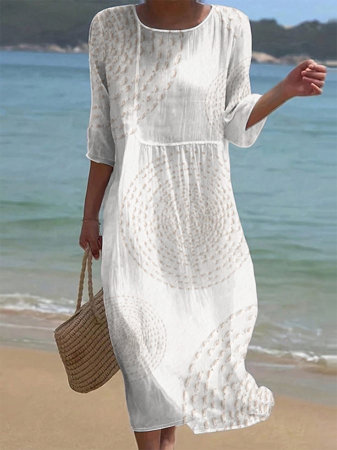 Emma | Vestido midi de mujer de mezcla de algodón - Blanco