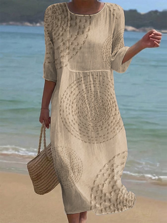 Emma | Vestido midi de mujer de mezcla de algodón - Caqui