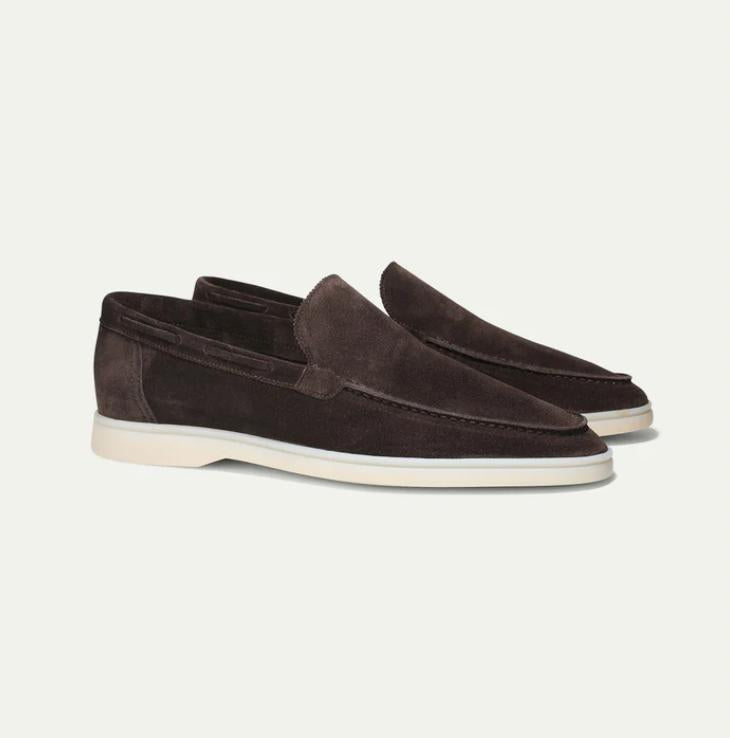 Fernando | Mocasines de ante para hombre sin cordones - Marrón oscuro