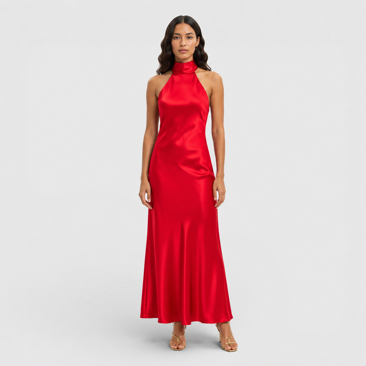 Inés | Vestido largo de fiesta con cuello halter - Rojo