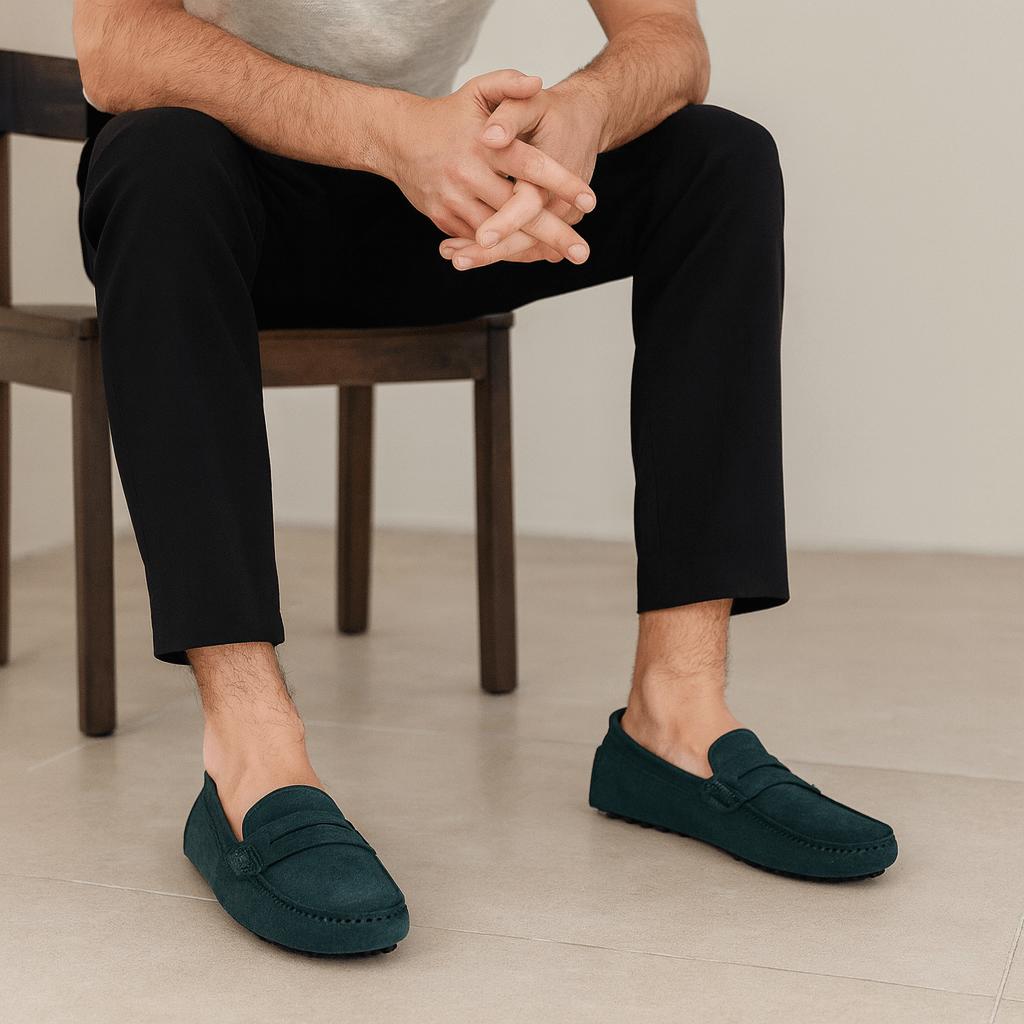 Isaac | Mocasines de ante para hombre - Verde oscuro