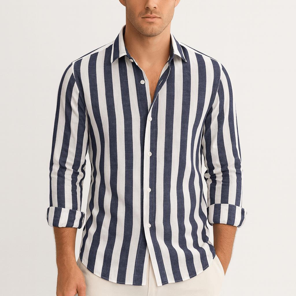 Javier | Camisa de hombre de rayas - Azul marino