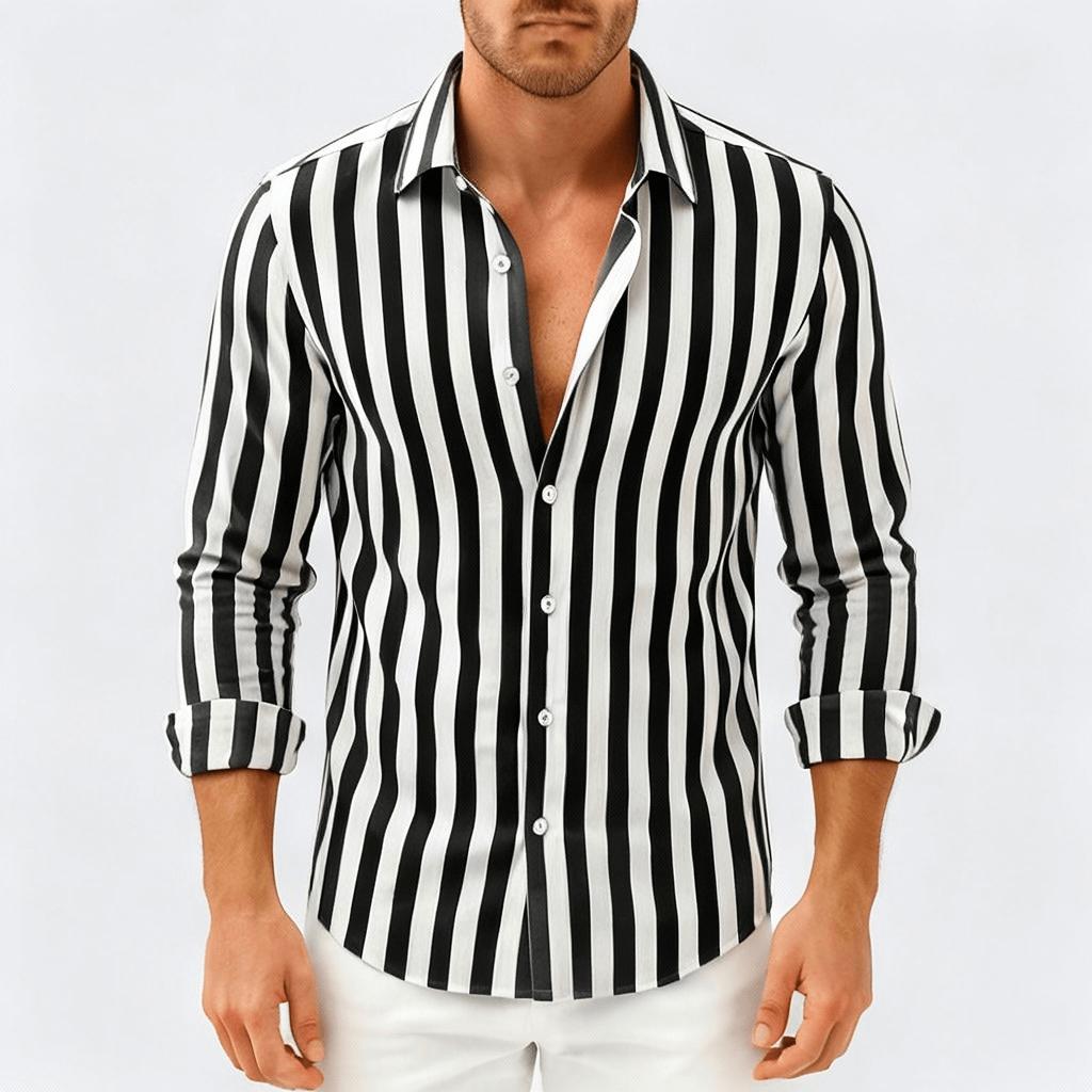 Javier | Camisa de hombre de rayas - Negro