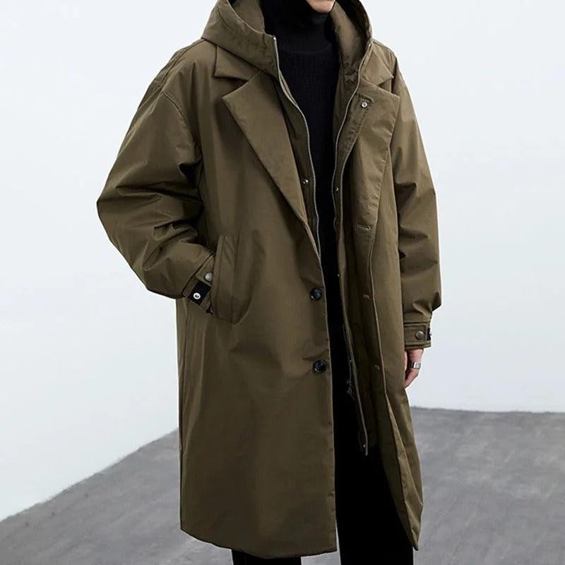 Jesús | Parka larga acolchada de hombre con capucha - Verde militar