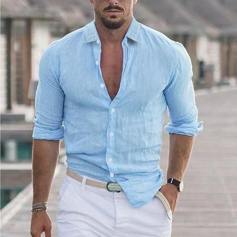 Jorge | Camisa de lino de hombre - azul claro