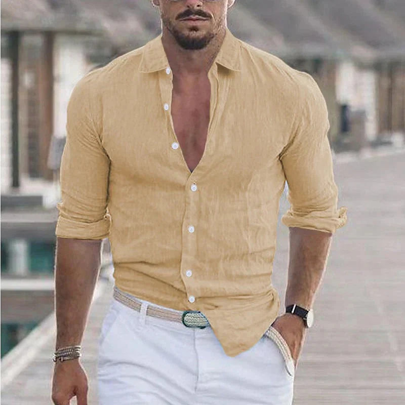 Jorge | Camisa de lino de hombre - caqui