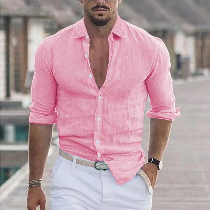 Jorge | Camisa de lino de hombre - rosa