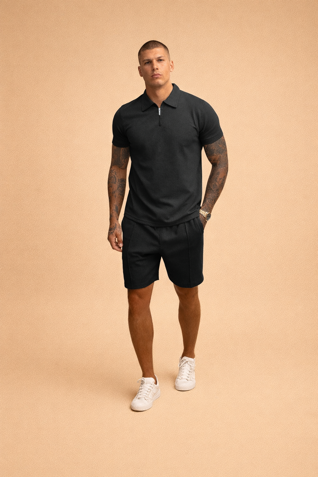 José | Conjunto de polo y short de hombre - Negro