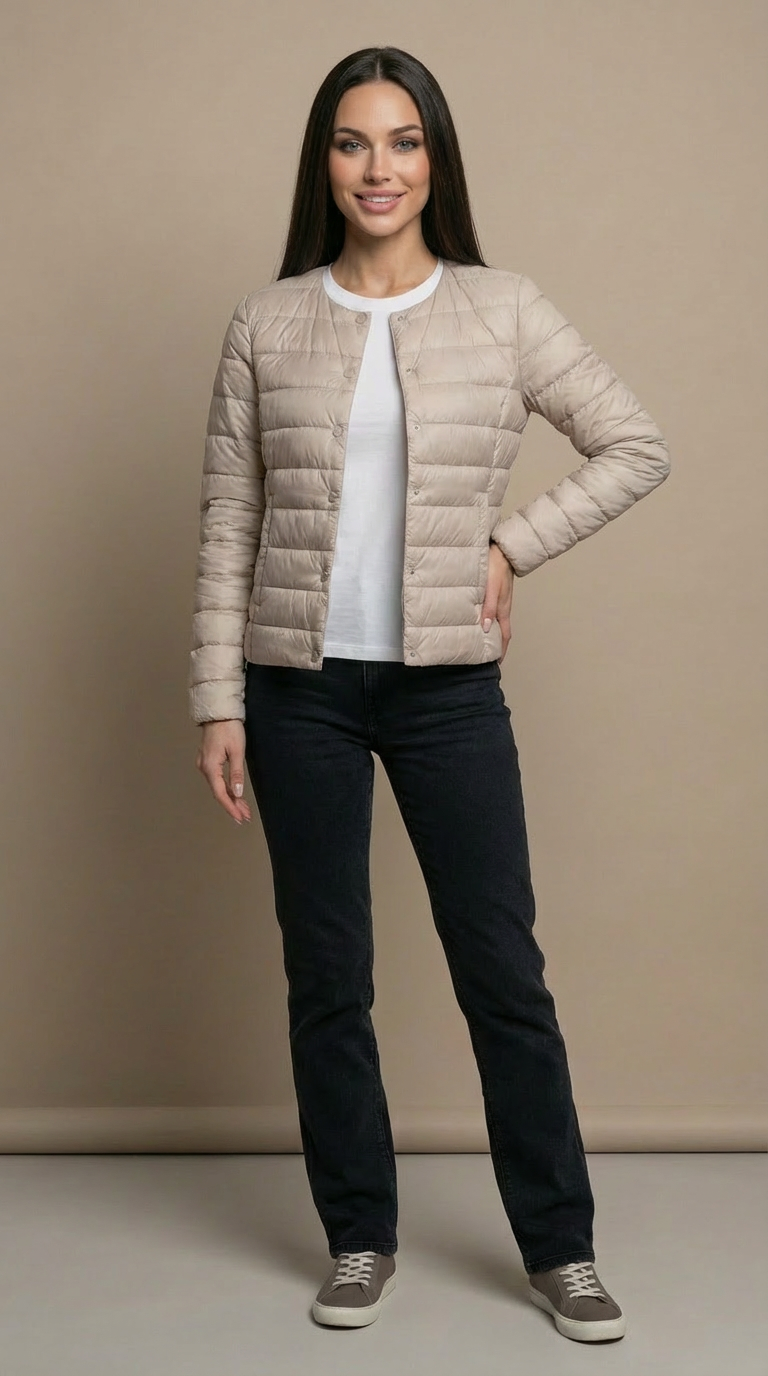Laura | Chaqueta acolchada ligera de mujer sin cuello - Beige