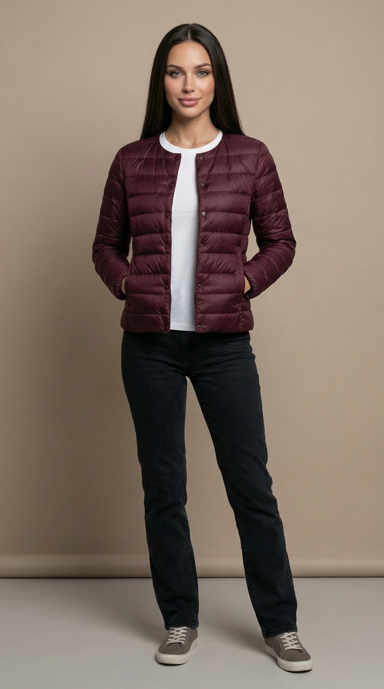 Laura | Chaqueta acolchada ligera de mujer sin cuello - Rojo