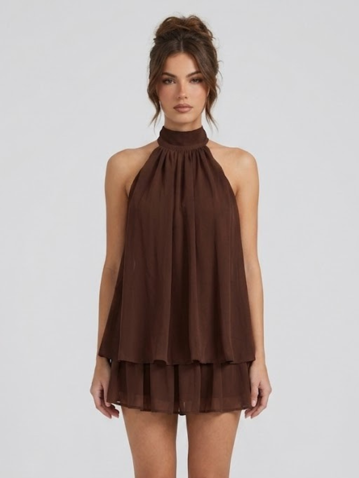 Lucía | Vestido corto de mujer con cuello halter y volantes - view 15