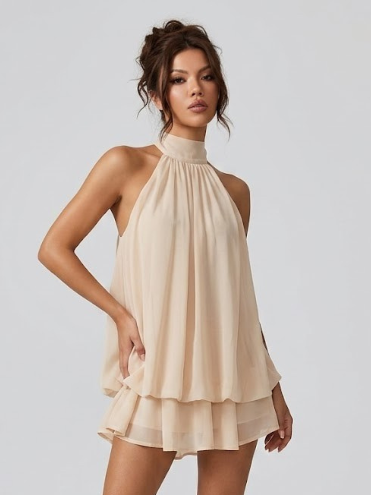 Lucía | Vestido corto de mujer con cuello halter y volantes - view 6