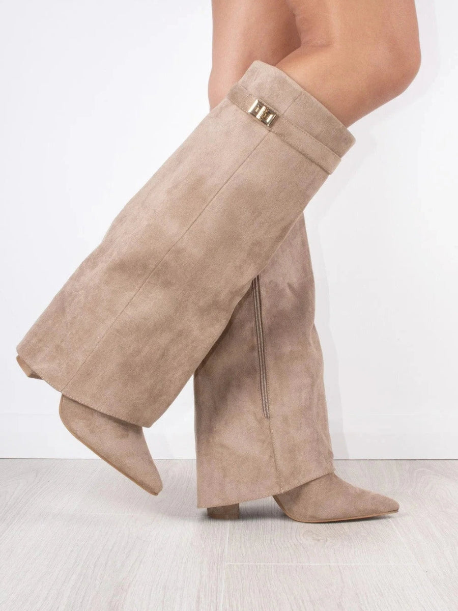 Manuela | Botas altas de ante con tacón - Ante beige