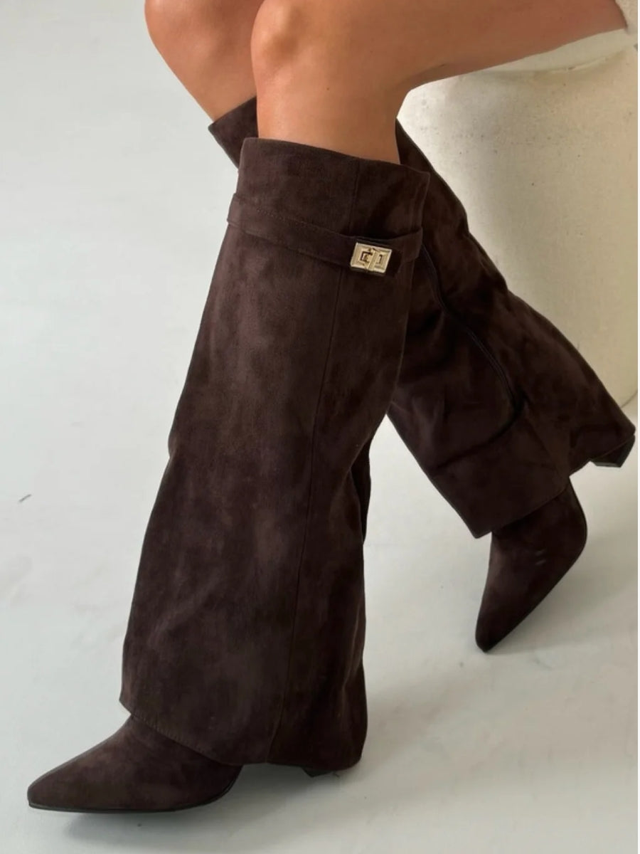 Manuela | Botas altas de ante con tacón - Ante marrón