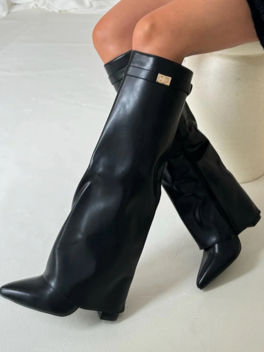 Manuela | Botas altas de ante con tacón - Cuero negro