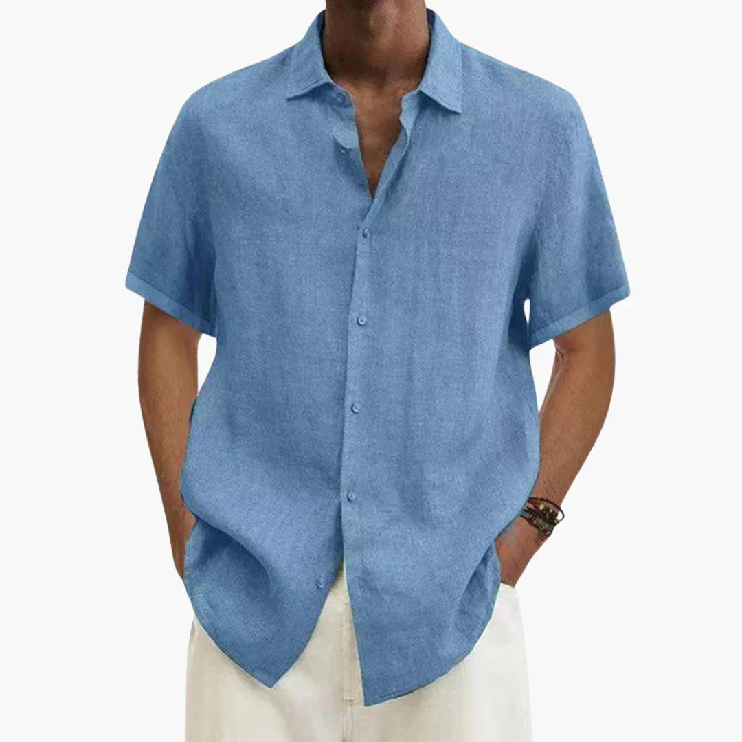 Mario | Camisa de lino de hombre de manga corta - Azul claro