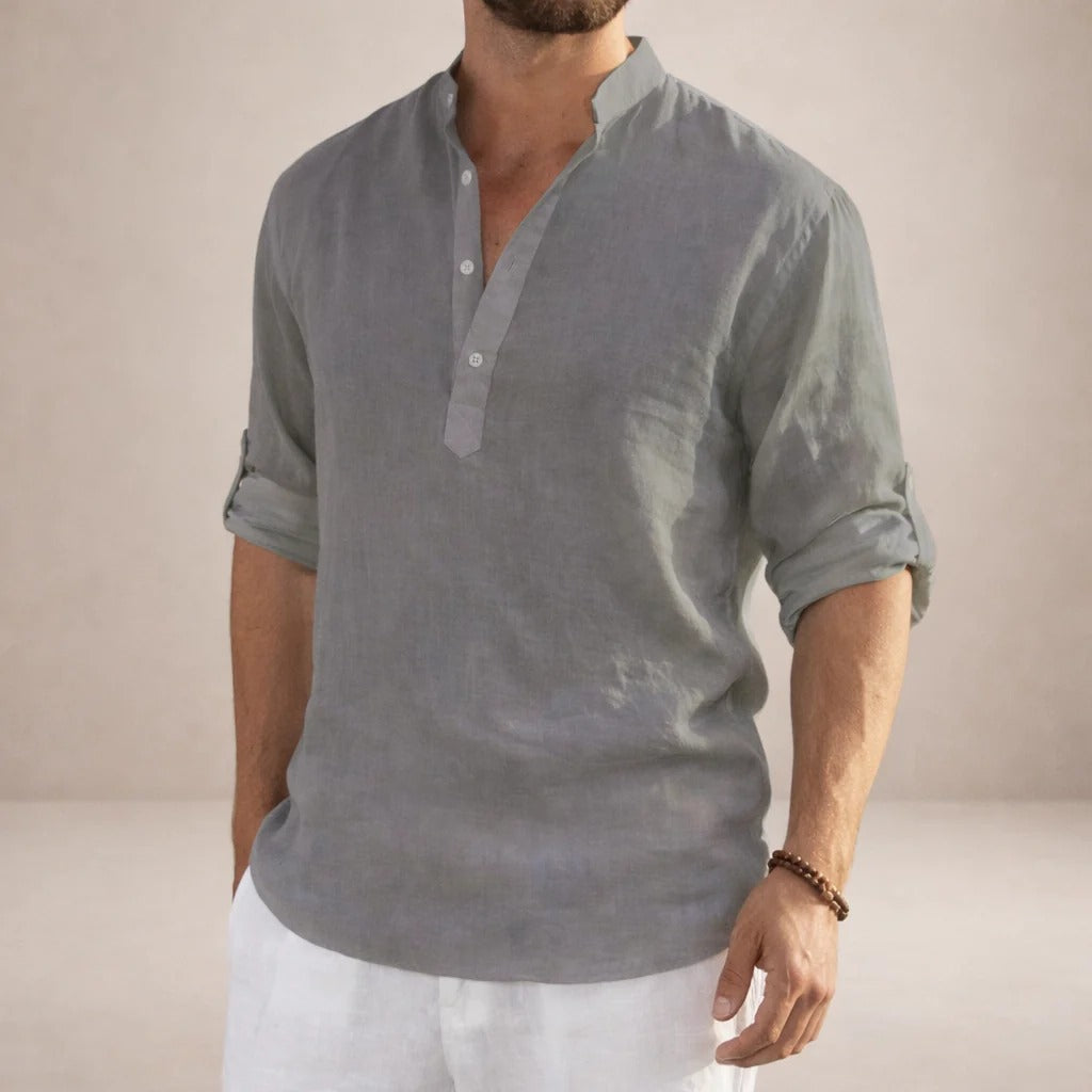 Martín | Camisa de lino de hombre con cuello mao - view 13