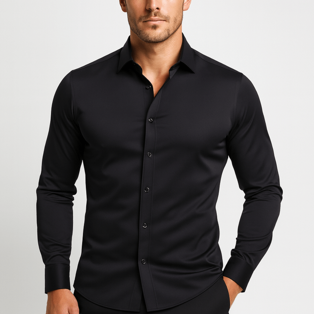 Mauricio | Camisa de hombre elástica de manga larga - Negro