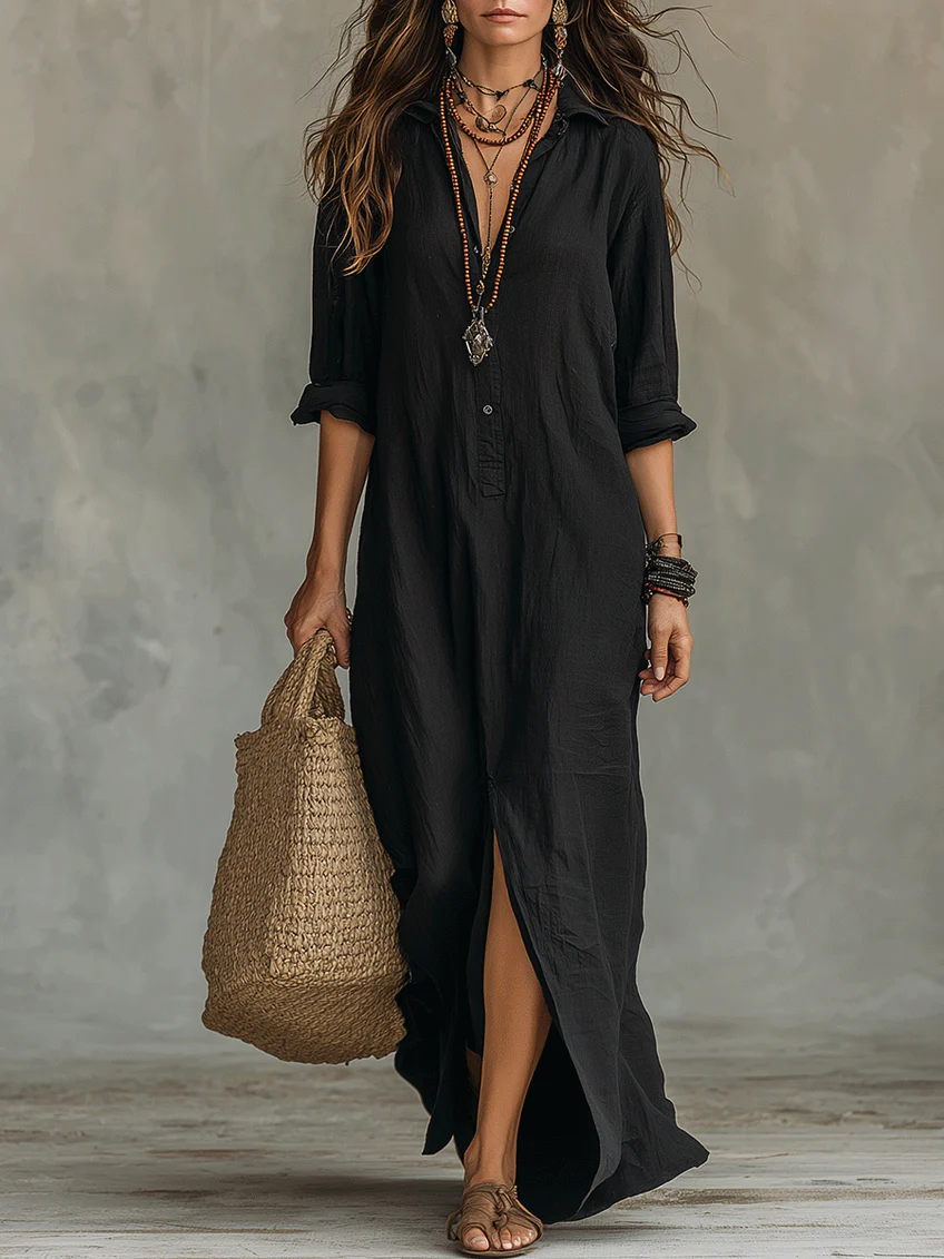 Miriam | Vestido camisero largo de mujer - Negro