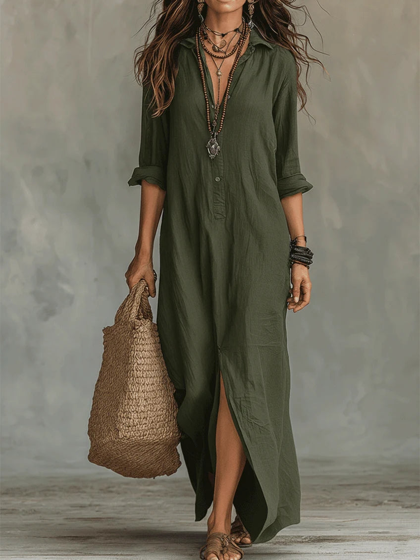 Miriam | Vestido camisero largo de mujer - Verde