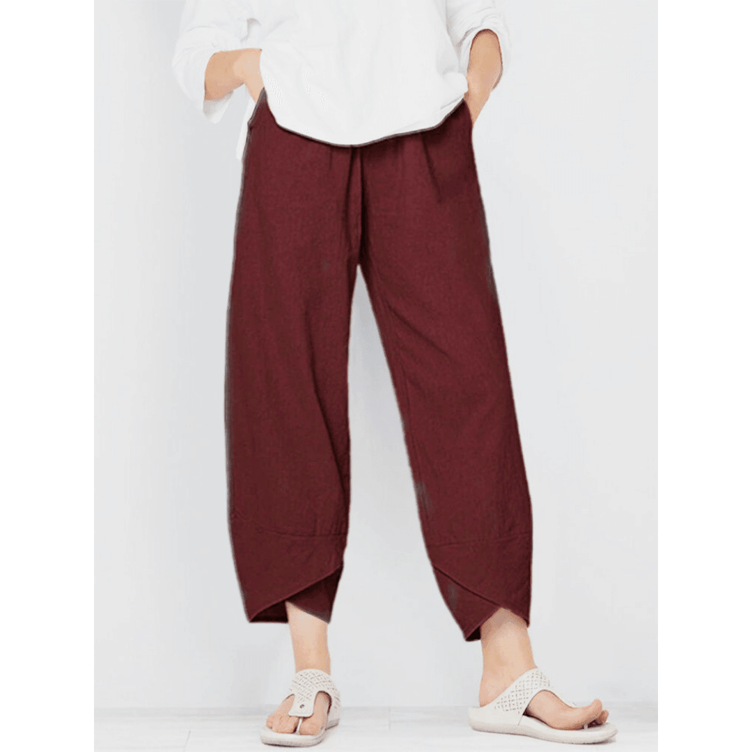 Natalia | Pantalón ancho de mujer de tiro alto - Rojo