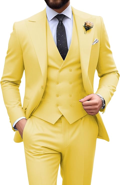 Néstor | Traje de tres piezas de hombre slim fit - Amarillo