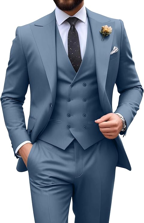 Néstor | Traje de tres piezas de hombre slim fit - Azul denim