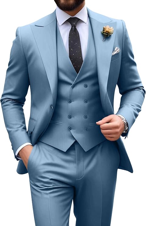 Néstor | Traje de tres piezas de hombre slim fit - Azul empolvado