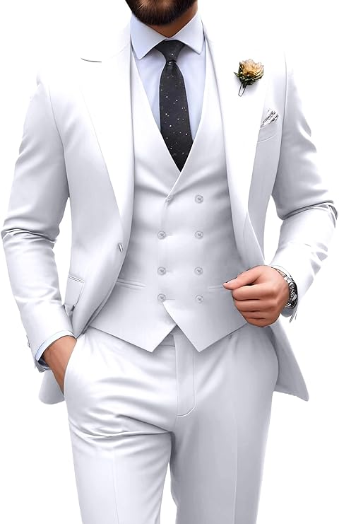 Néstor | Traje de tres piezas de hombre slim fit - Blanco