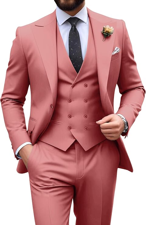 Néstor | Traje de tres piezas de hombre slim fit - Coral