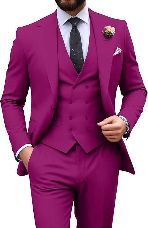 Néstor | Traje de tres piezas de hombre slim fit - Fucsia
