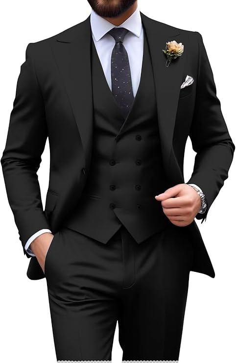 Néstor | Traje de tres piezas de hombre slim fit - Negro