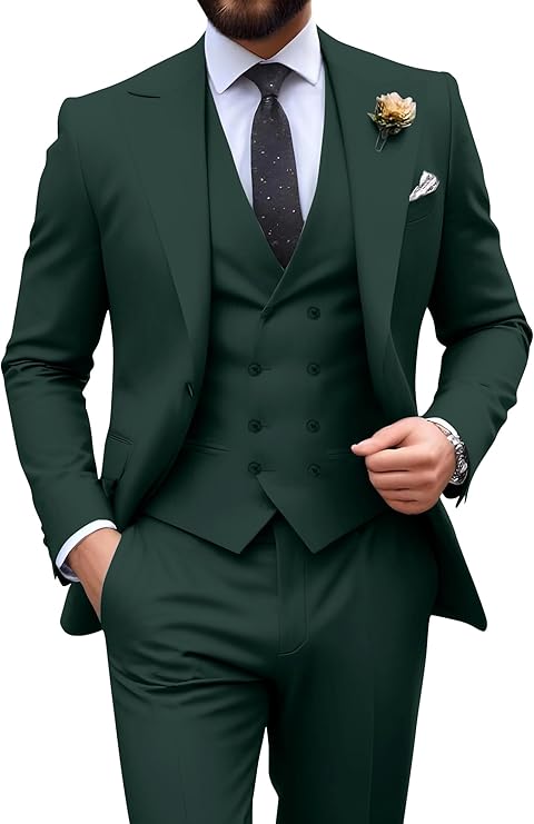 Néstor | Traje de tres piezas de hombre slim fit - Verde oscuro