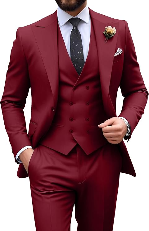 Néstor | Traje de tres piezas de hombre slim fit - Vino