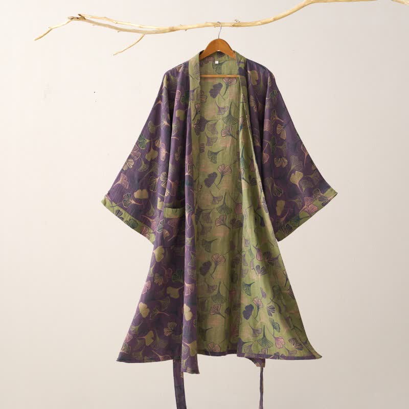 Nilo | Bata kimono de algodón de mujer - Morado y verde