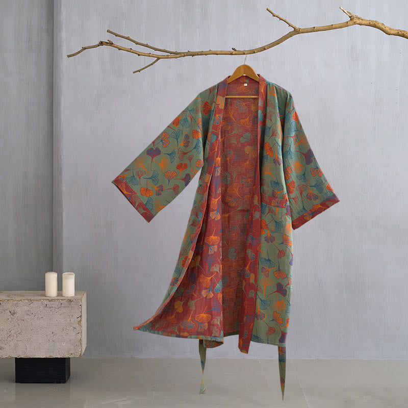 Nilo | Bata kimono de algodón de mujer - Verde oscuro