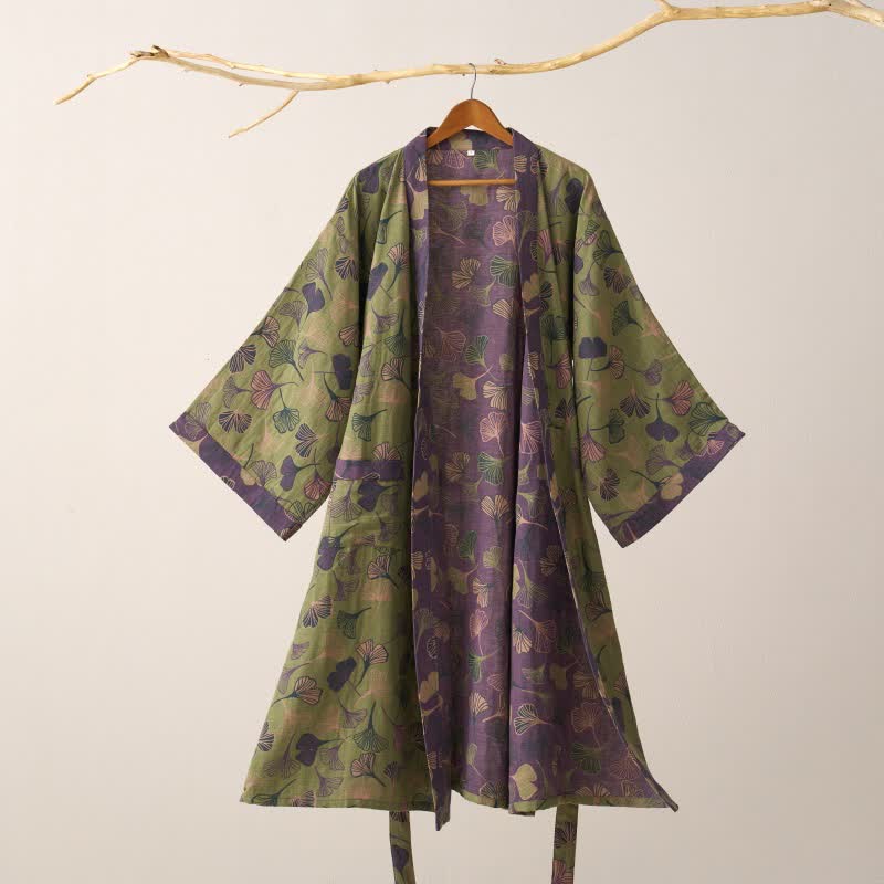 Nilo | Bata kimono de algodón de mujer - Verde y morado