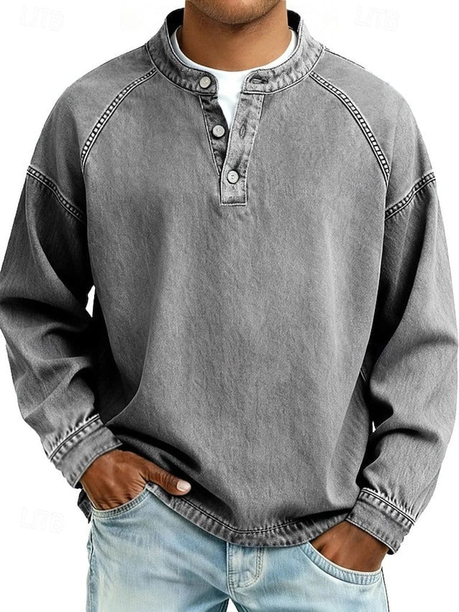 Noel | Jersey henley de hombre de manga larga - Gris