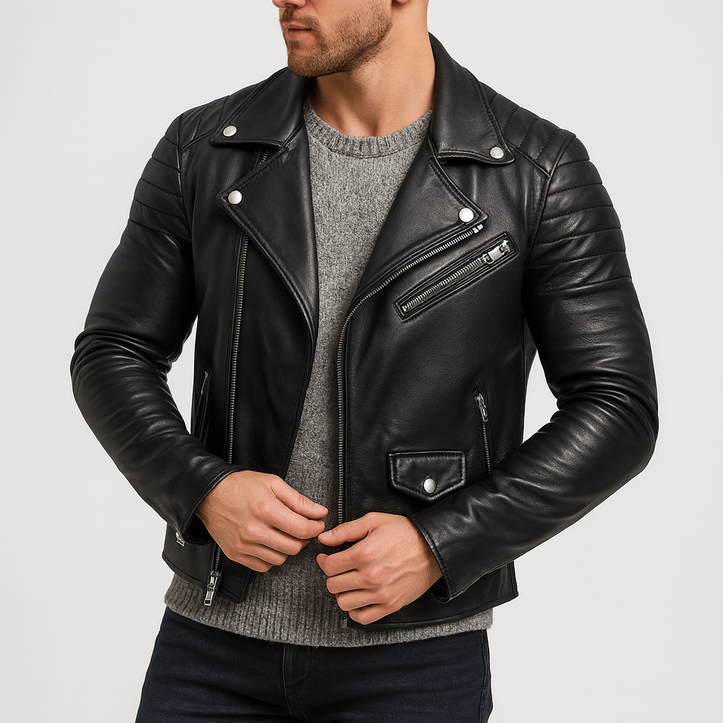Octavio | Chaqueta de cuero de hombre estilo motero - Negro