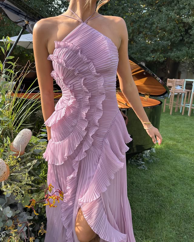 Olga | Vestido largo plisado con volantes - view 5