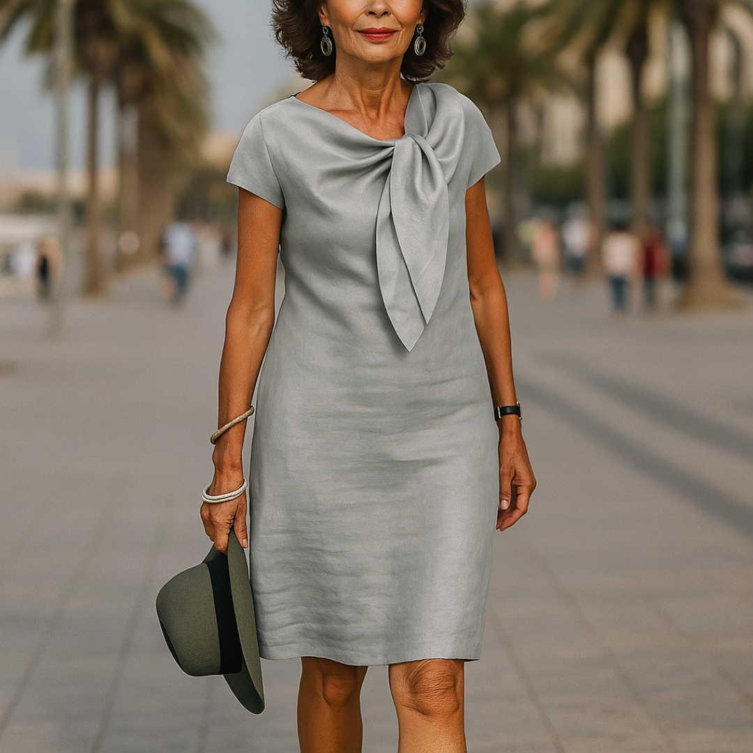 Olga | Vestido recto de mujer con lazo - Gris