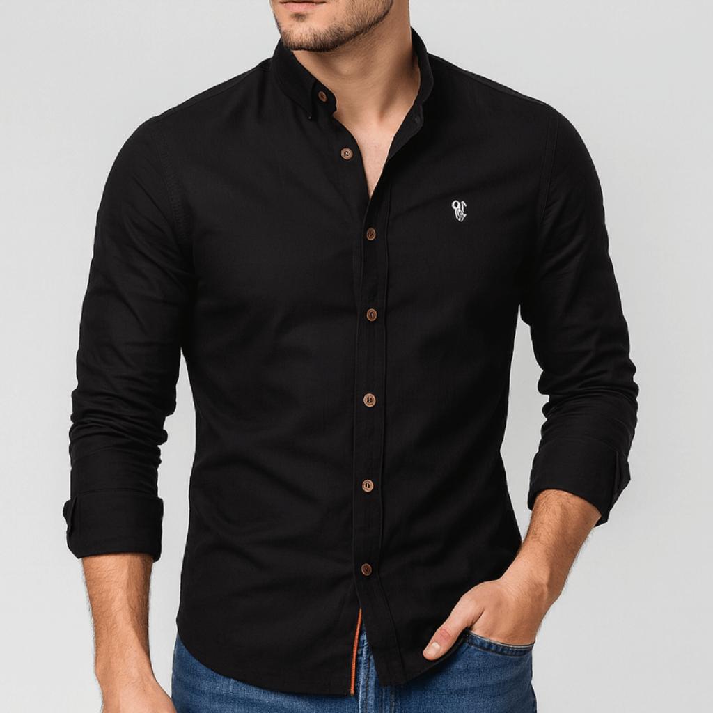 Óliver | Camisa de hombre de manga larga, corte slim - Negro