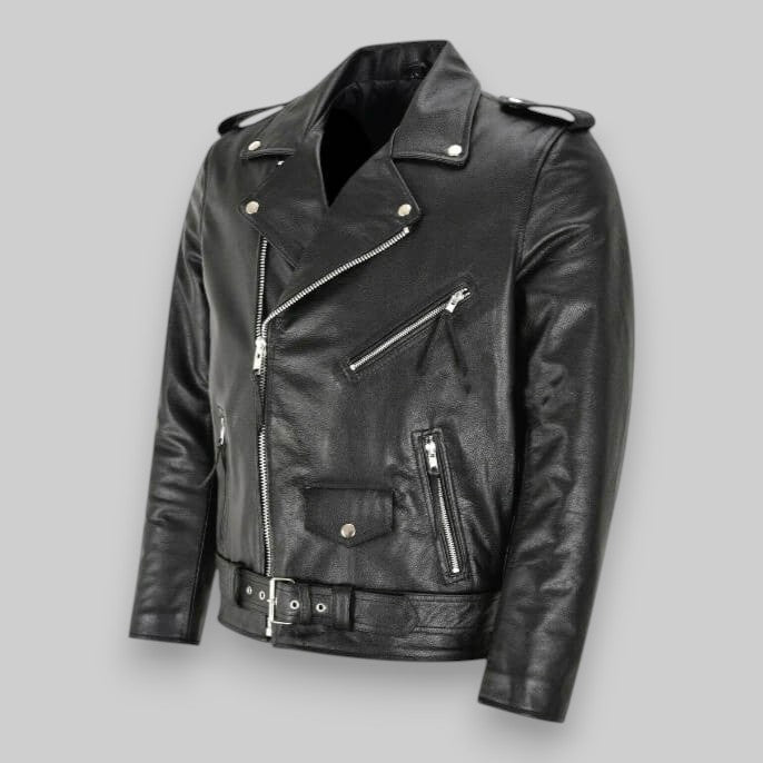 Omar | Chaqueta de cuero de hombre biker con cinturón - foto 3