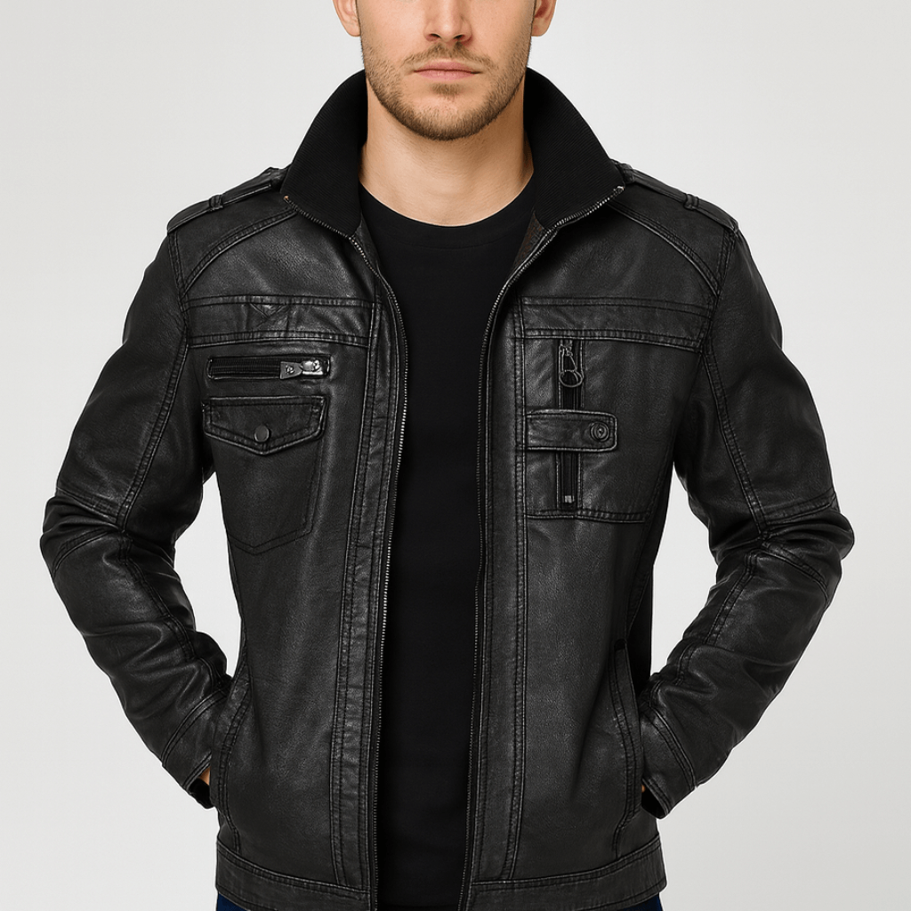 Patricio | Chaqueta de cuero de hombre con bolsillos - Negro