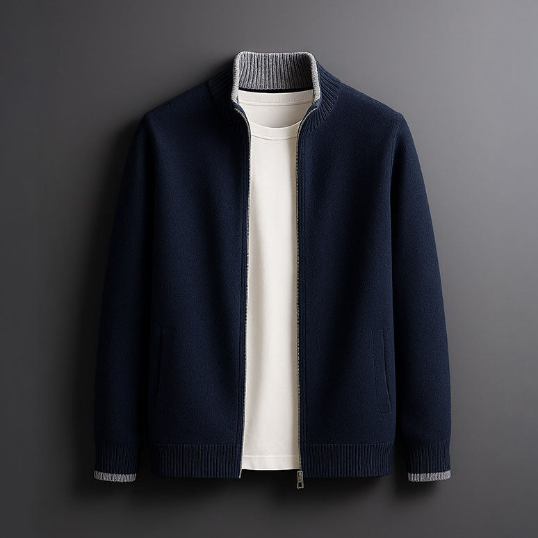 Pau | Cárdigan de lana merino de hombre con cremallera - Azul