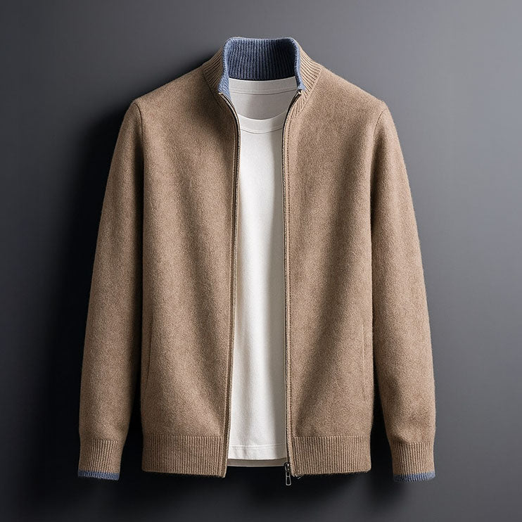 Pau | Cárdigan de lana merino de hombre con cremallera - Camel