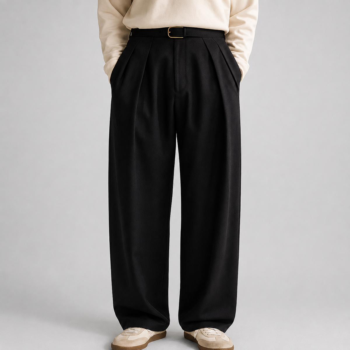 Quique | Pantalón de hombre ancho de vestir con pinzas - Negro