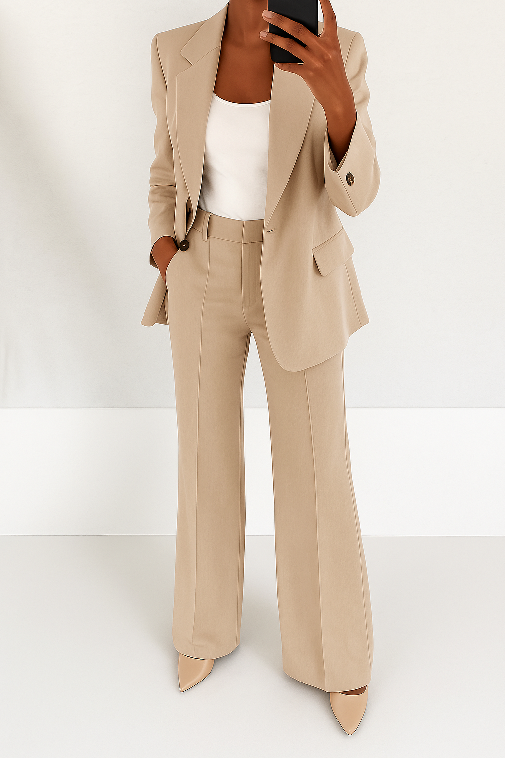 Regina | Conjunto de dos piezas de mujer, blazer y pantalón - Beige