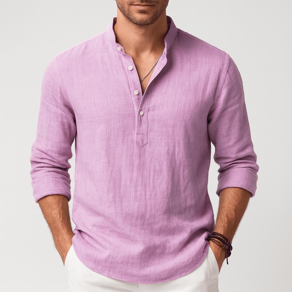 Rubén | Camisa de lino de hombre con cuello mao - Morado claro