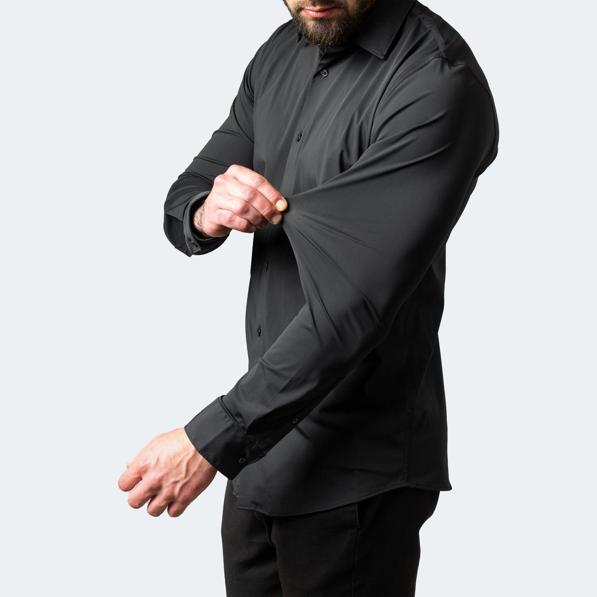 Salvador | Camisa de hombre elástica de manga larga - Negro